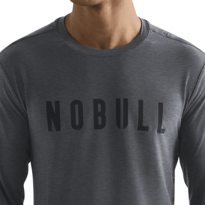 Men's Charcoal Heather NOBULL Long Sleeve Front Detail Angle.