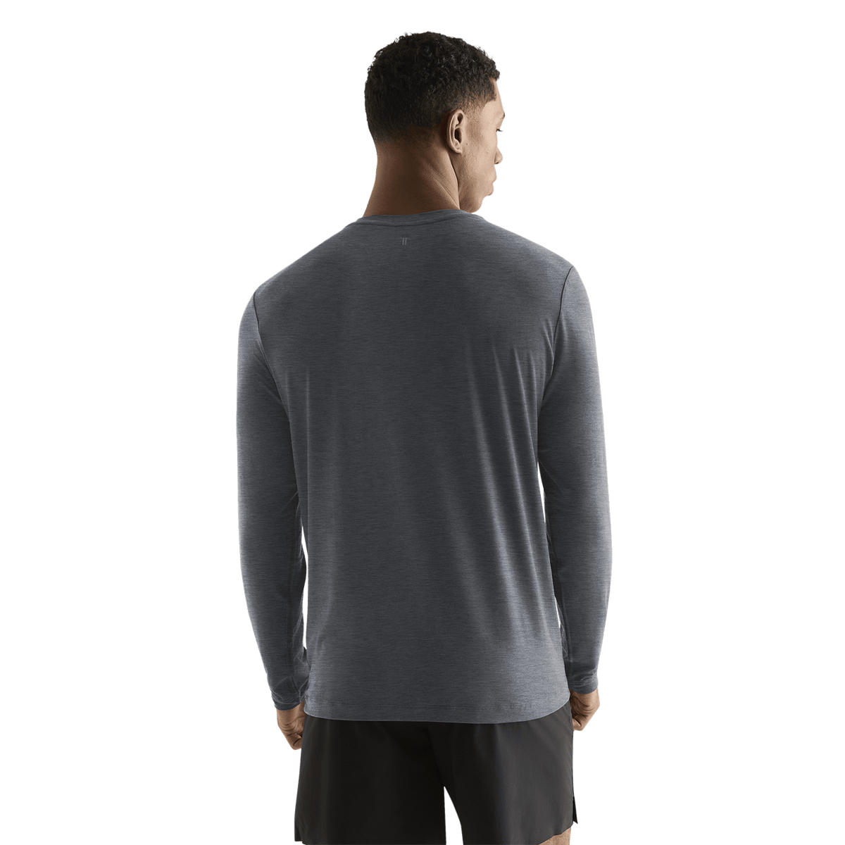 Men's Charcoal Heather NOBULL Long Sleeve Back On Body Angle.