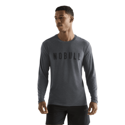 Men's Charcoal Heather NOBULL Long Sleeve Front On Body Angle.