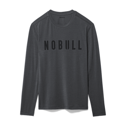 Men's Charcoal Heather NOBULL Long Sleeve Flat Lay Angle.