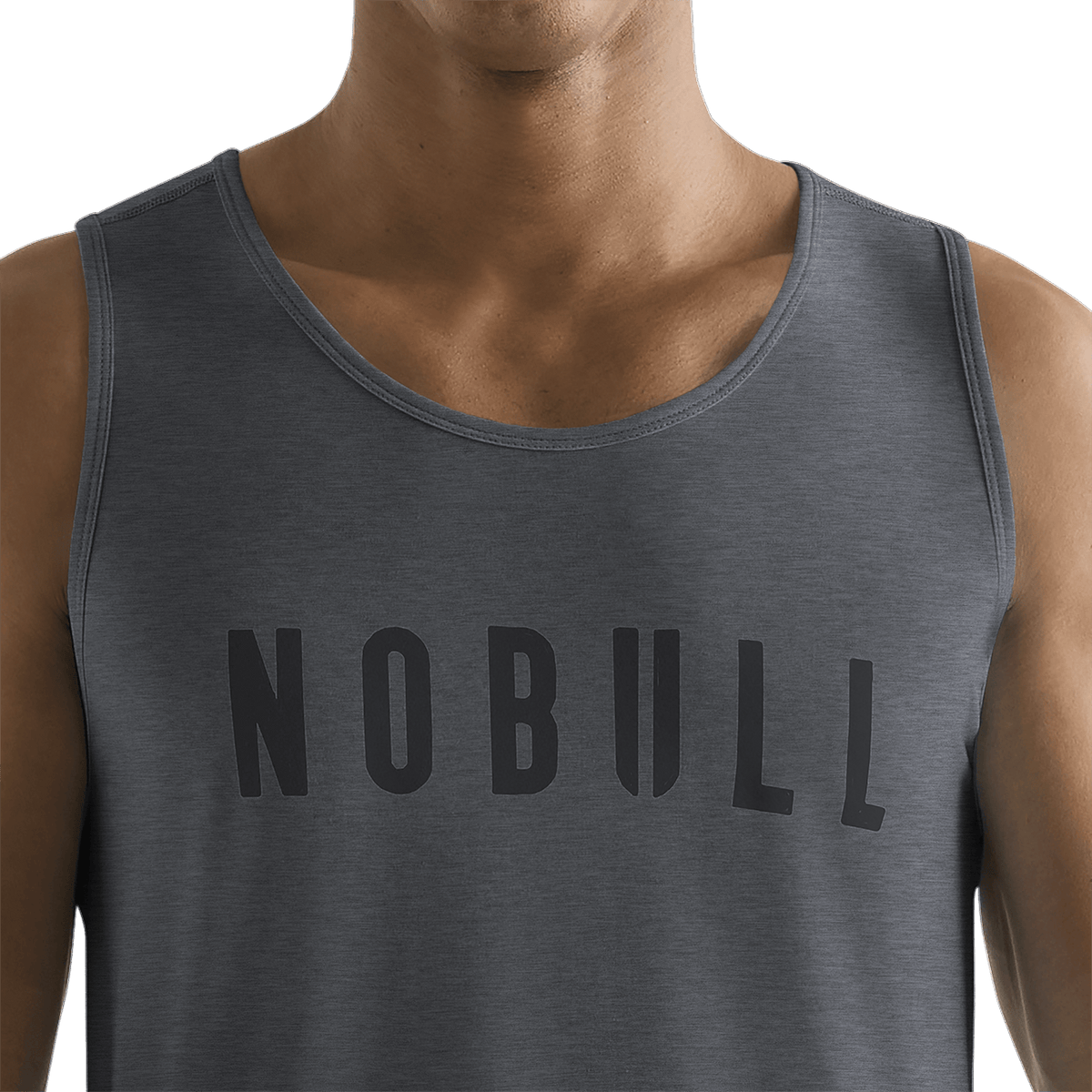 Men's Charcoal Heather NOBULL Tank Front Detail Angle.