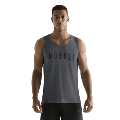 Men's Charcoal Heather NOBULL Tank Front On Body Angle.