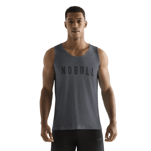 Men's Charcoal Heather NOBULL Tank Front On Body Angle.