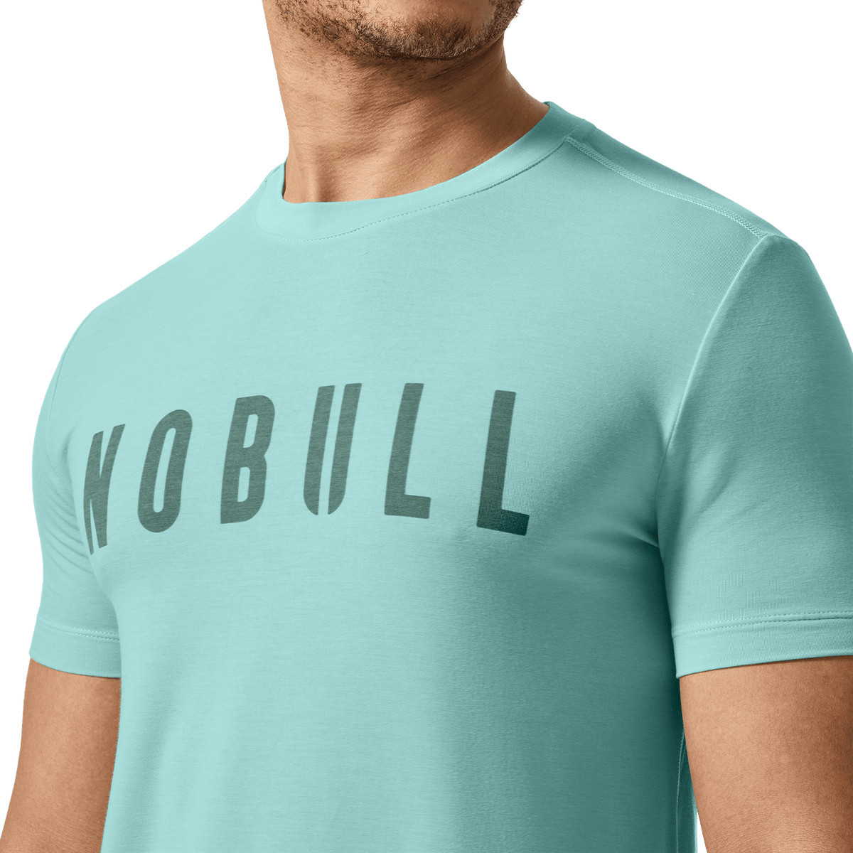 Men's Blue Haze NOBULL Tee Detail Front On Body Angle.