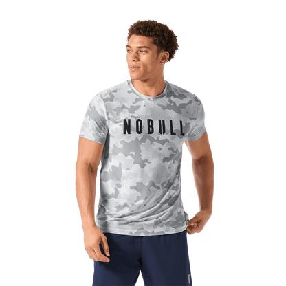 Men's Light Gray Camo NOBULL Tee Front Waist Up Angle.