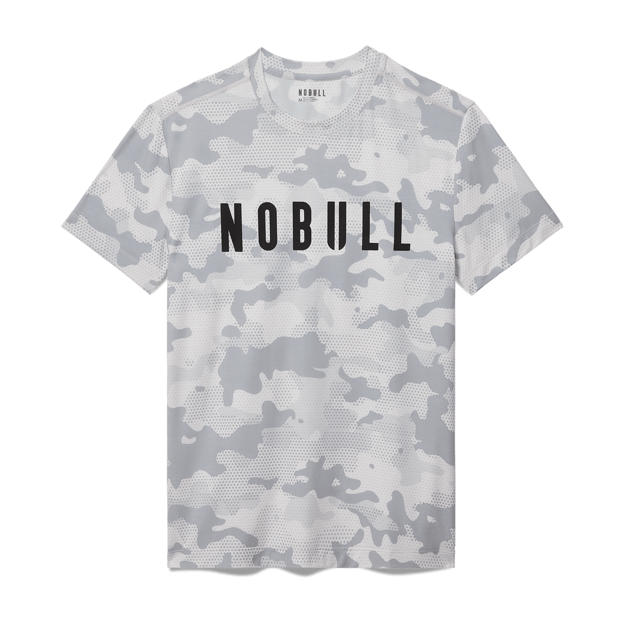 Men's Light Gray Camo NOBULL Tee Flat Lay Angle.