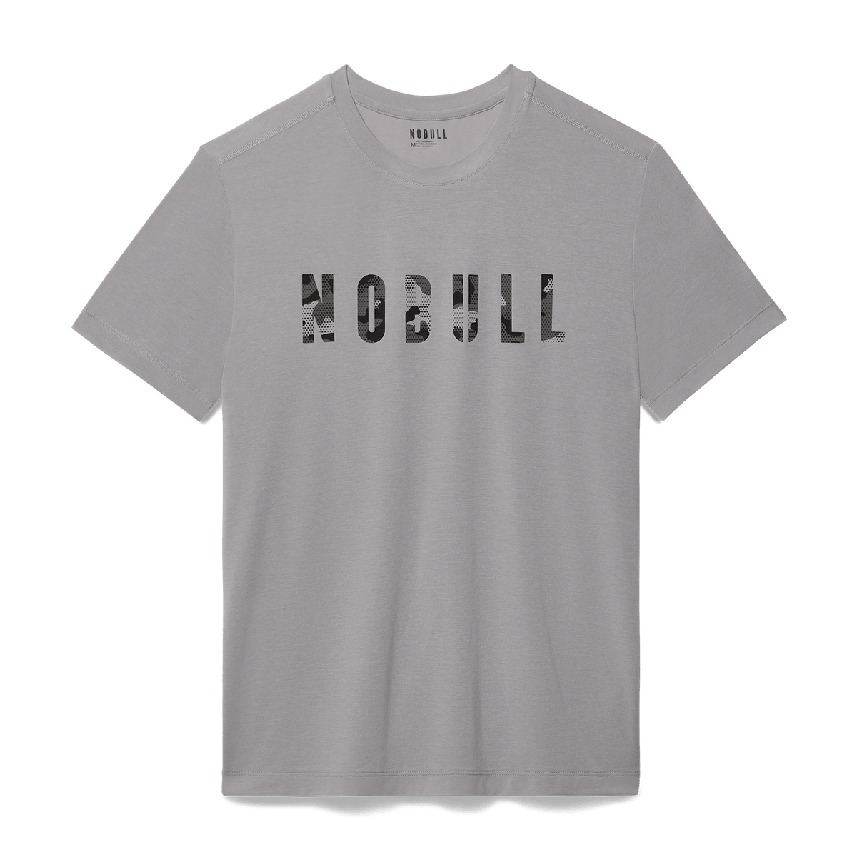Men's Gray Camo Fill NOBULL Tee Flat Lay Angle.