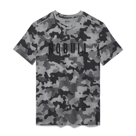 Men's Dark Gray Camo NOBULL Tee Flat Lay Angle.