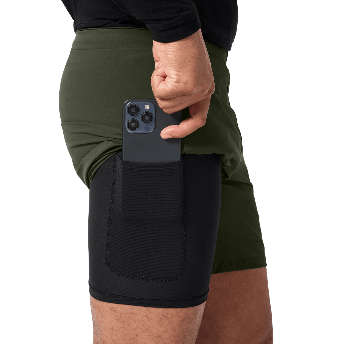 Men's NOBULL Training Short 6" (Lined) Dark Army Pocket Liner Angle.