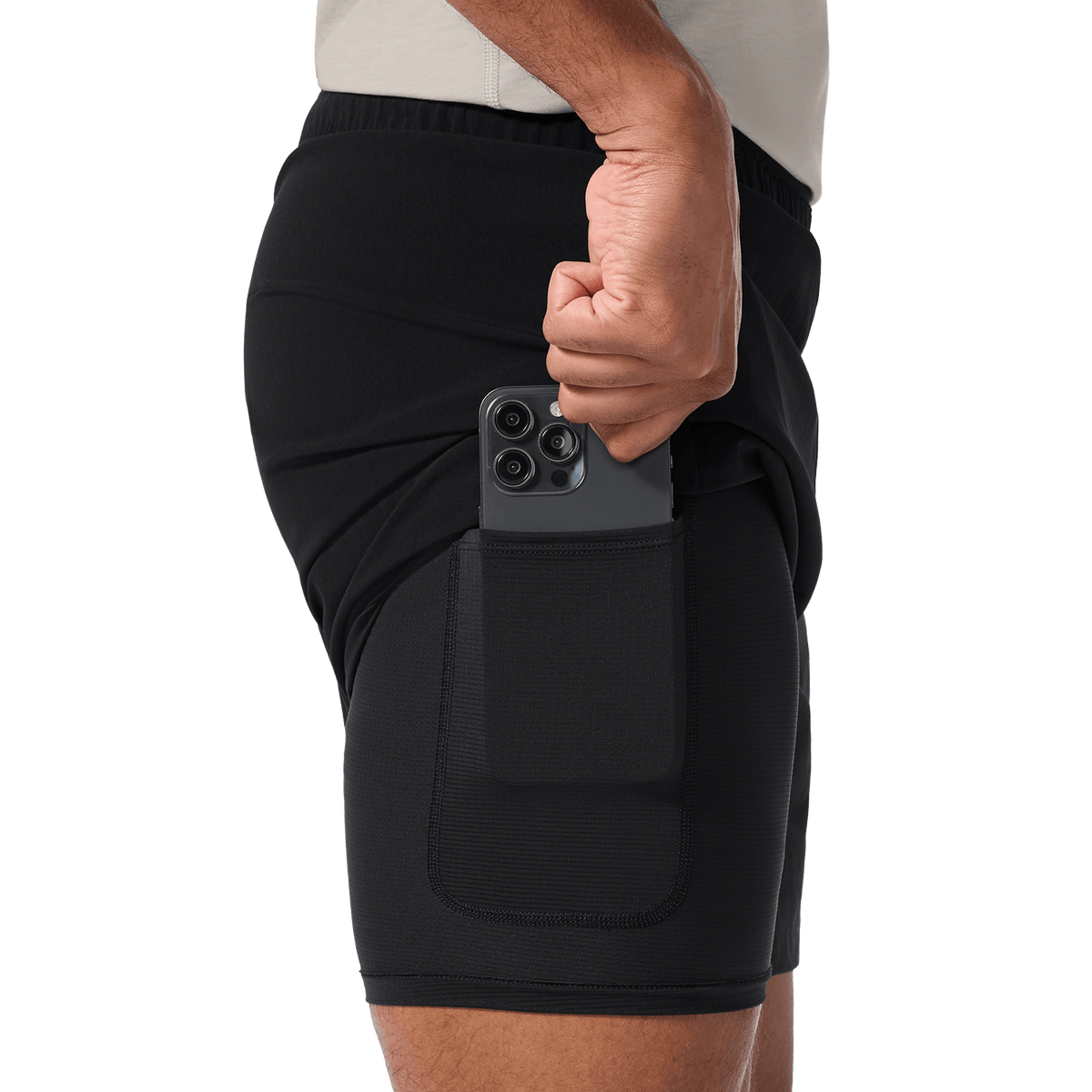 Men's Black NOBULL Training Short 6" (Lined) Liner Pocket Angle.
