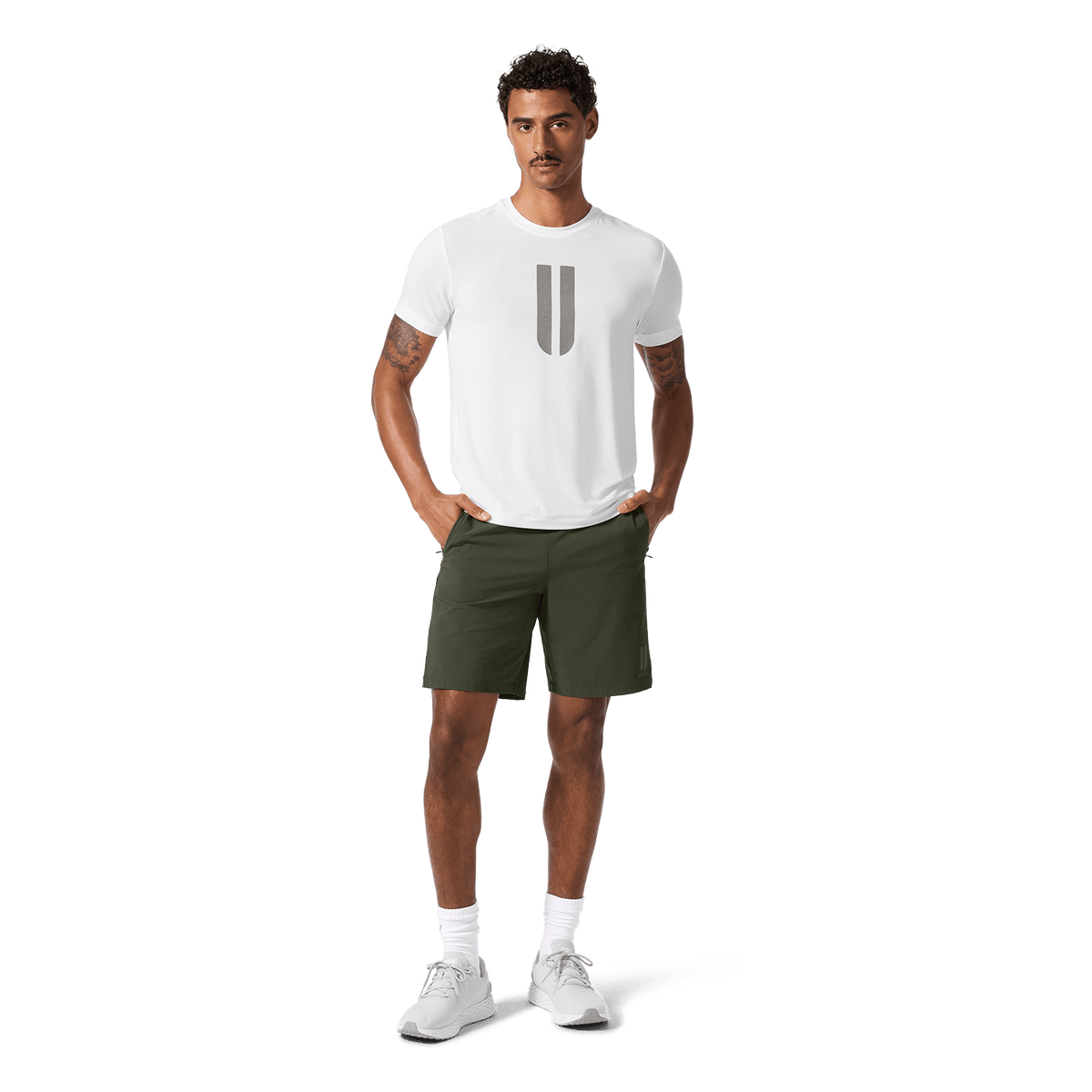 Men's Dark Army NOBULL Training Short 8" (Unlined) Front On Body Angle.