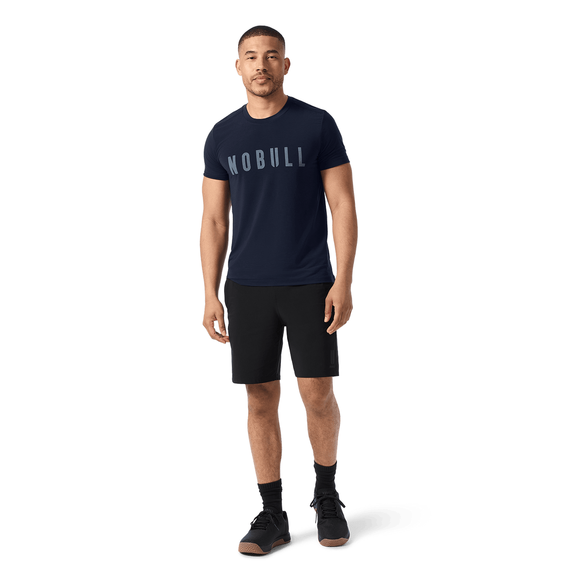 Men's Black NOBULL Training Short 8" (Unlined) Front On Body Angle.