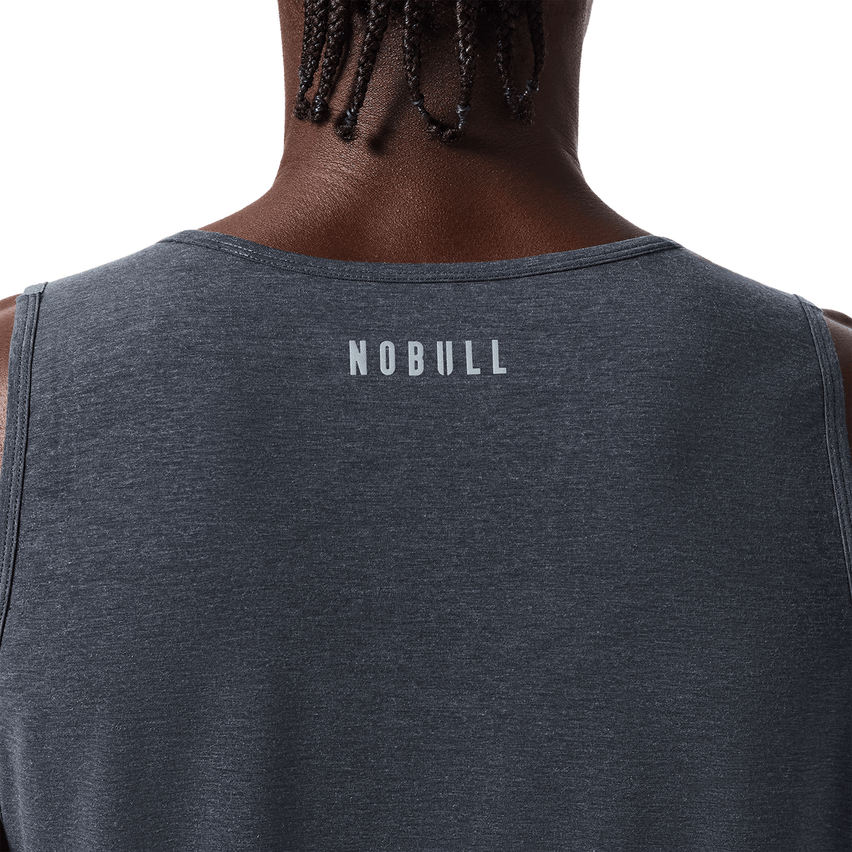 Men's Charcoal Heather NOBULL U Tank Back Detail Angle.