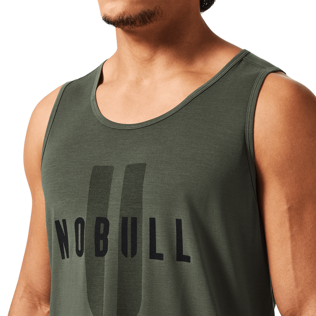 Men's Dark Army NOBULL U Tank Front Detail Angle.