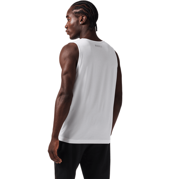 Men's White NOBULL U Tank Back On Body Angle.