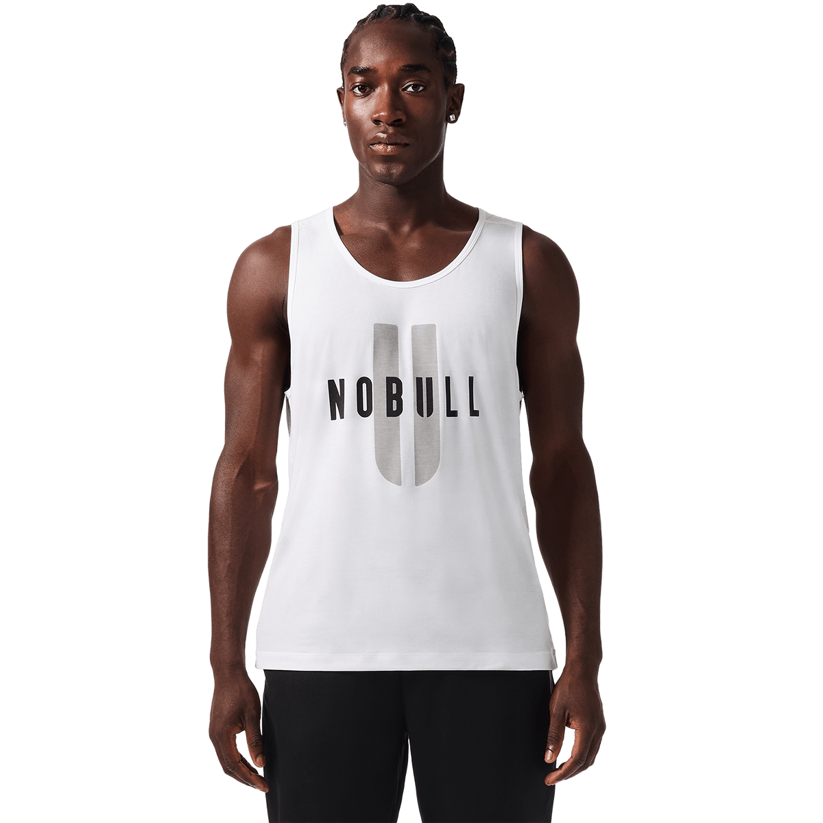 Men's White NOBULL U Tank Front On Body Angle.
