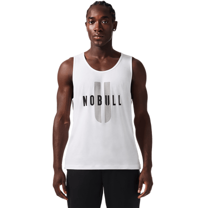 Men's White NOBULL U Tank Front On Body Angle.