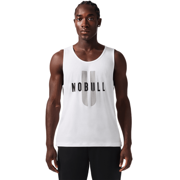 Men's White NOBULL U Tank Front On Body Angle.