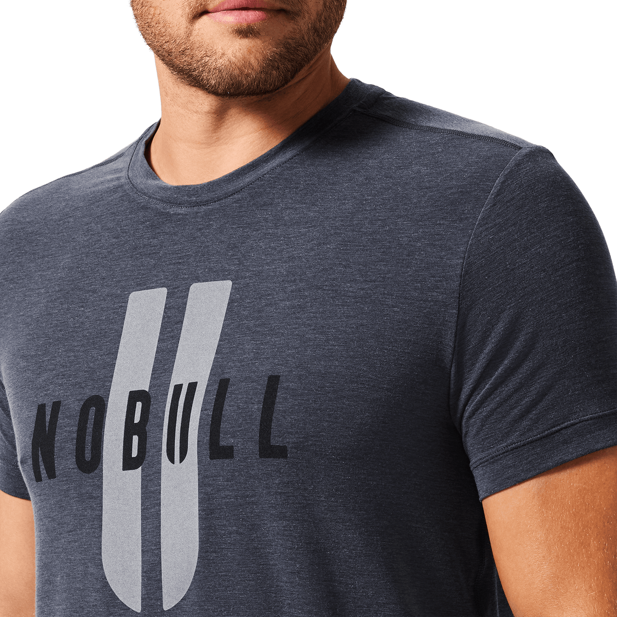 Men's Heather Charcoal NOBULL U Tee Front Detail Angle.