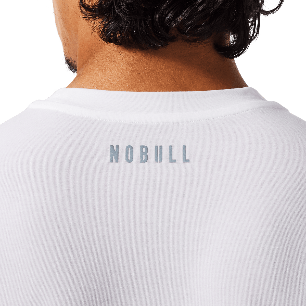 Men's White NOBULL U Tee Back Detail Angle.
