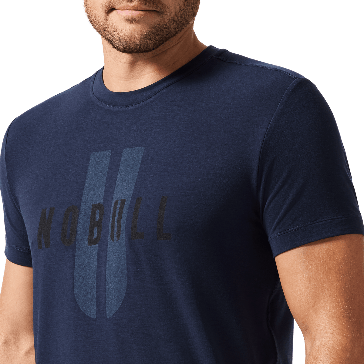 Men's Night Navy NOBULL U Tee Front Detail Angle.