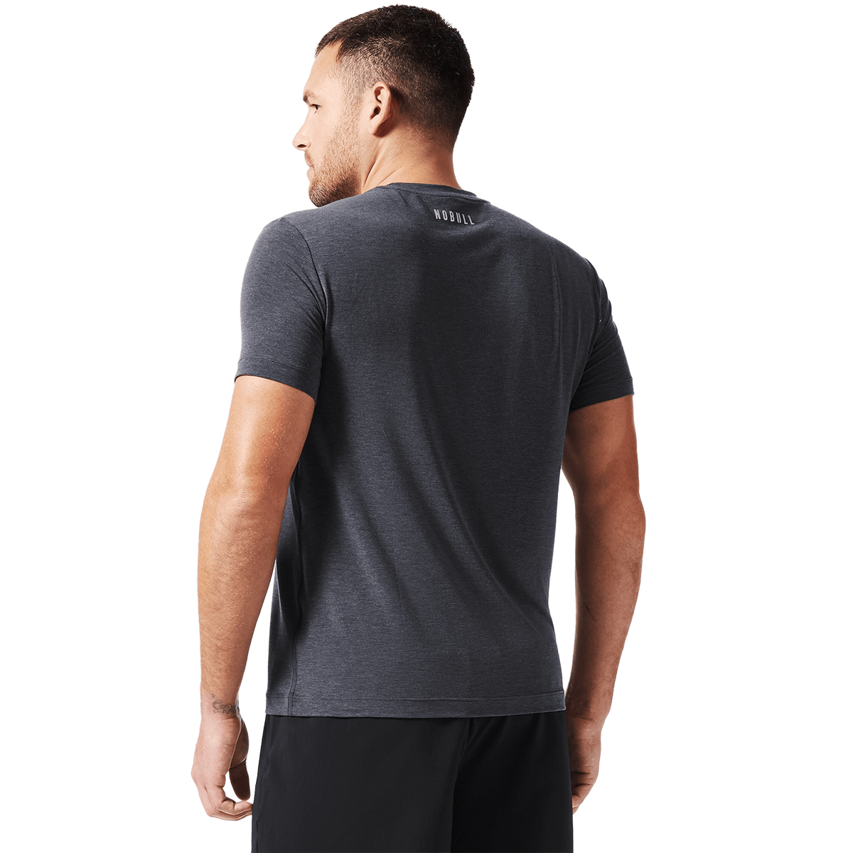 Men's Heather Charcoal NOBULL U Tee Back On Body Angle.
