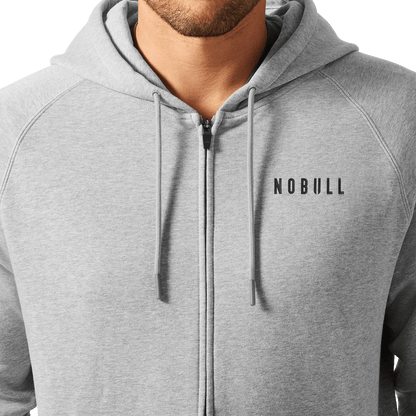 Men's Grey Heather NOBULL Zip-Up Jacket Front Detail Angle.