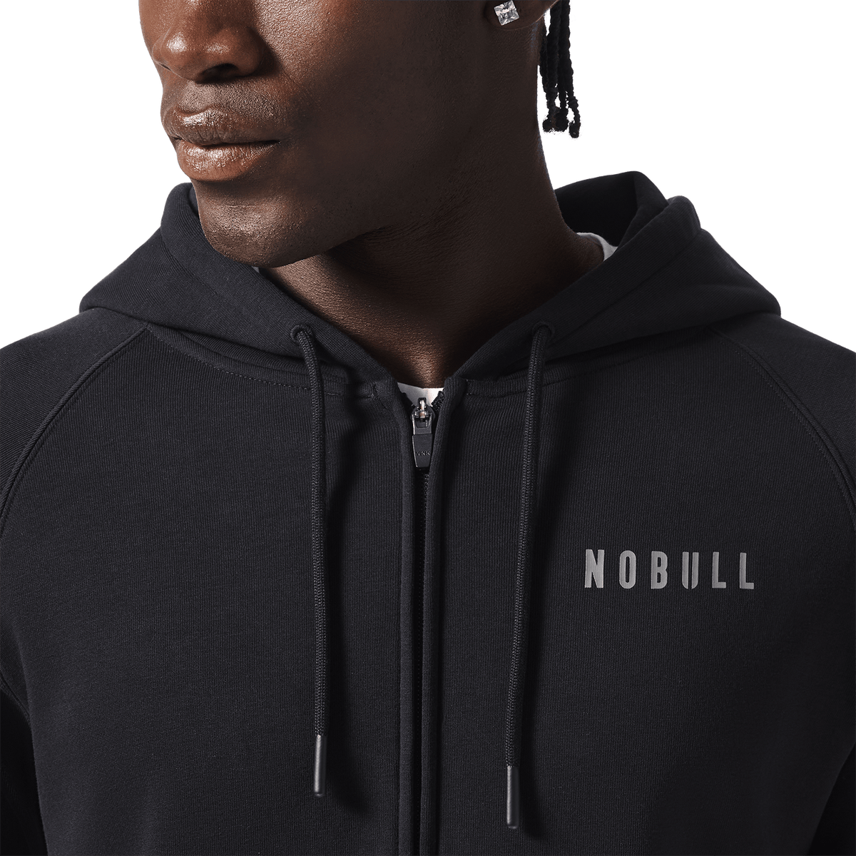 Men's Black NOBULL Zip-Up Jacket Front Detail Angle.