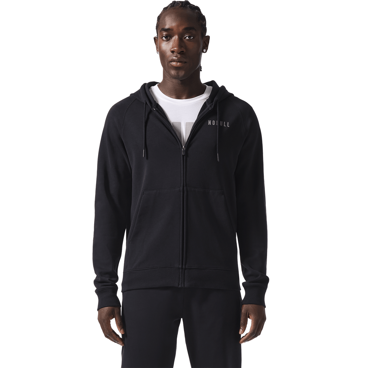 Men's Black NOBULL Zip-Up Jacket Front On Body Angle.