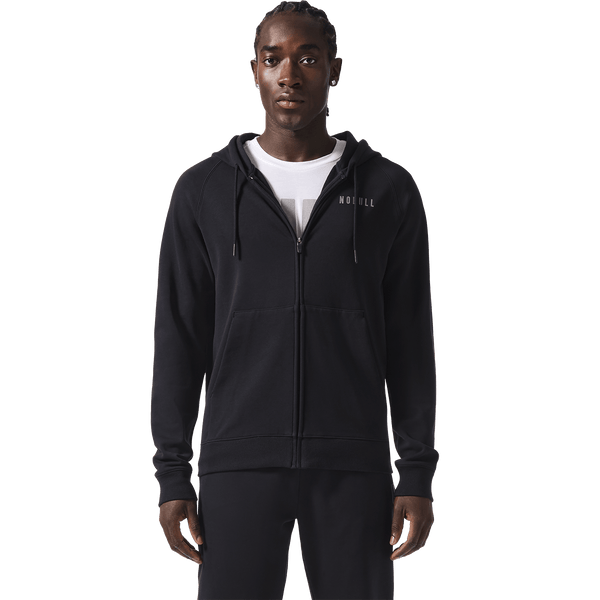 Men's Black NOBULL Zip-Up Jacket Front On Body Angle.