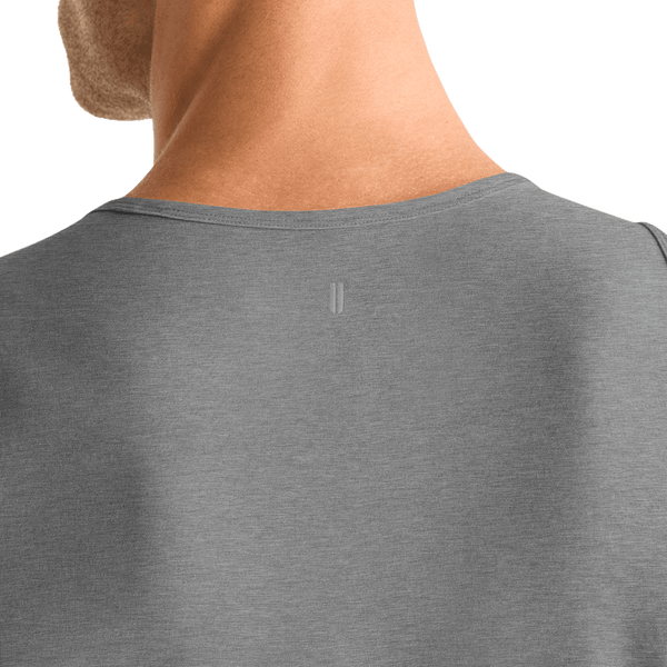 Men's Heather Grey U Tank Back Detail Angle.