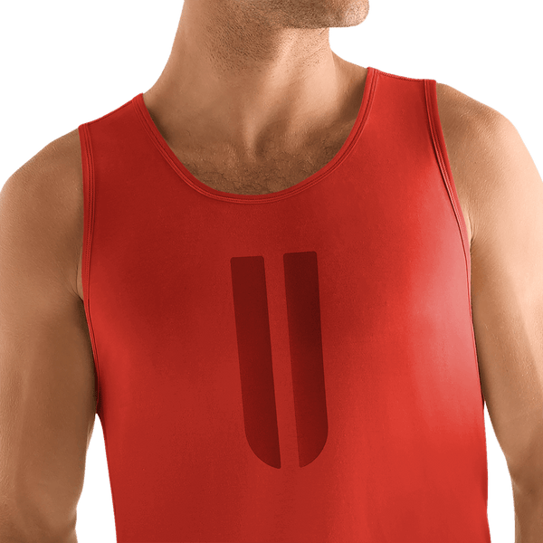 Men's Crimson U Tank Detail Angle.