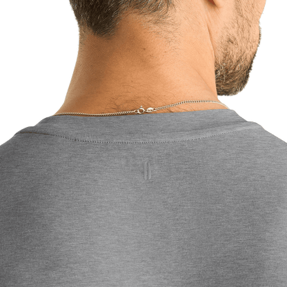 Men's Heather Grey U Tee Back Detail Angle.