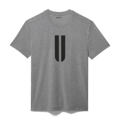 Men's Heather Grey U Tee Flat Lay Angle.
