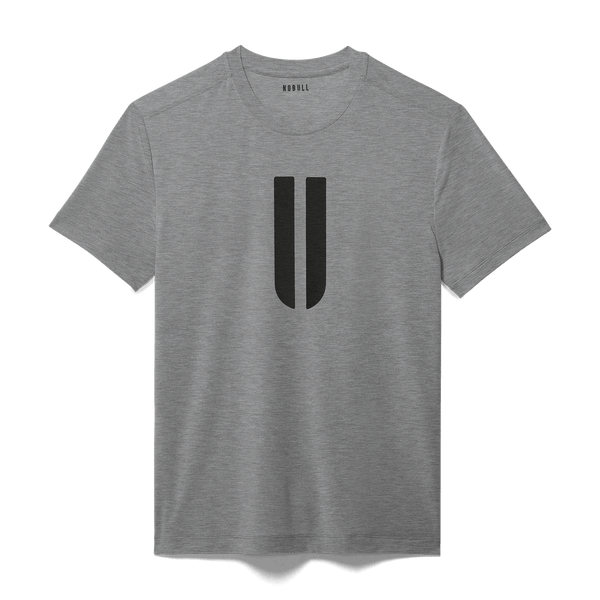Men's Heather Grey U Tee Flat Lay Angle.