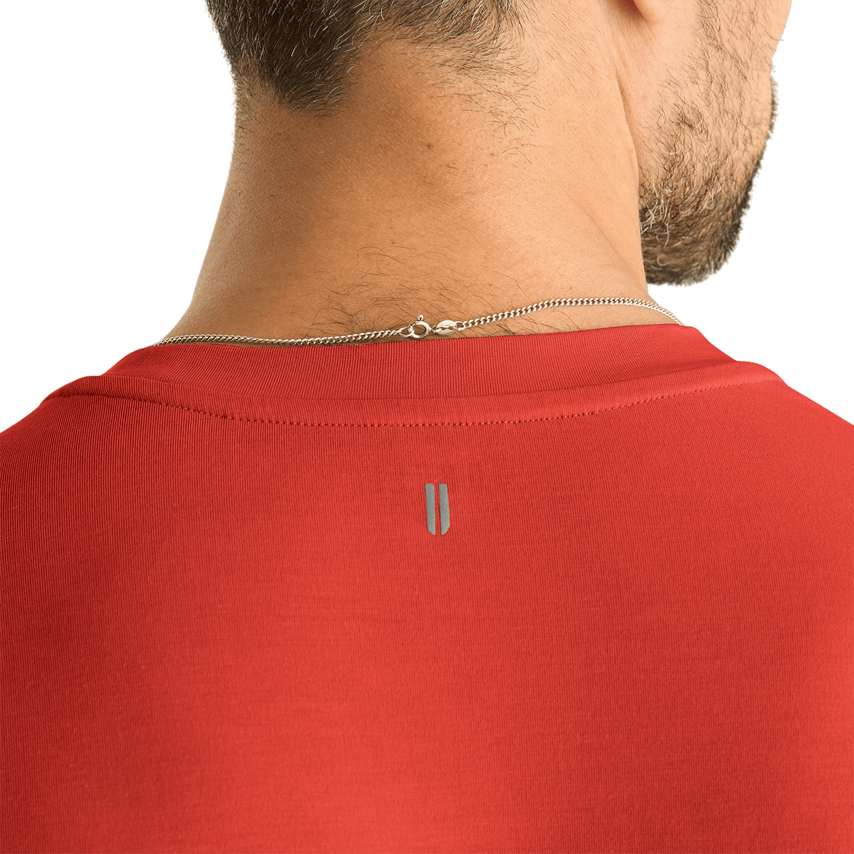 Men's Crimson U Tee Detail Angle.