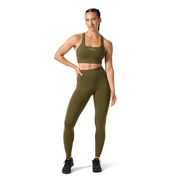 NOBULL Tactical Green Drive Longline Bra Front Full Body Angle.