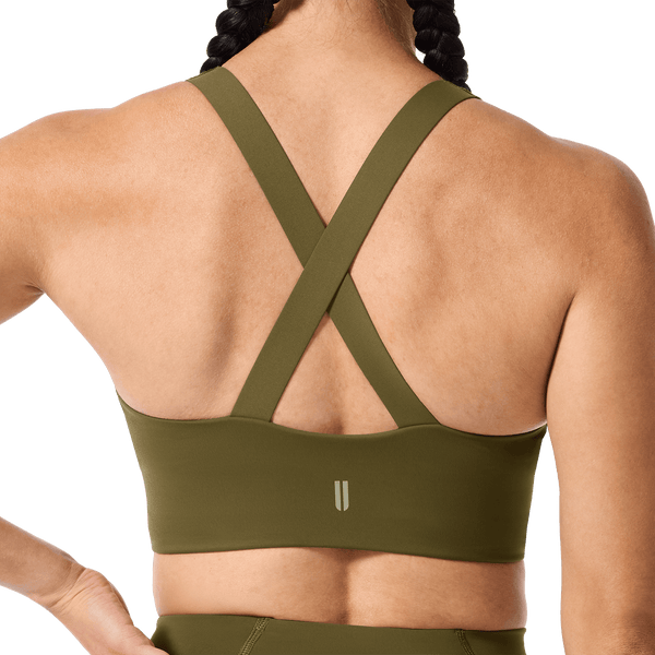 NOBULL Tactical Green Drive Longline Bra Back Detail Angle.