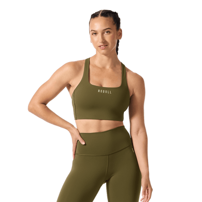 NOBULL Tactical Green Drive Longline Bra Front Angle.