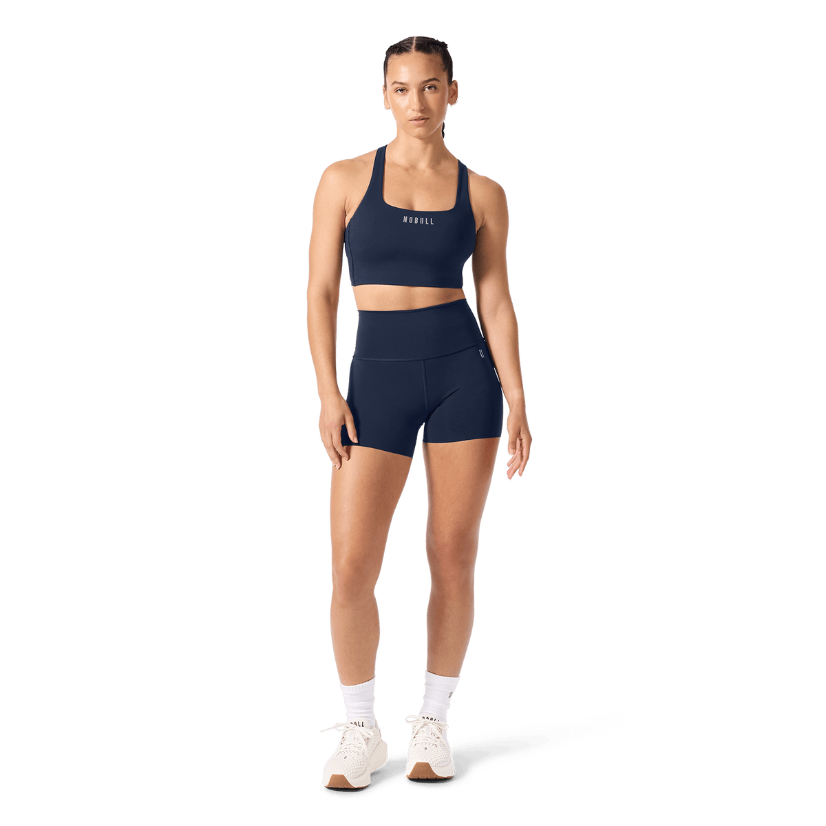 NOBULL Night Navy Drive Longline Bra Front Full Body Angle.