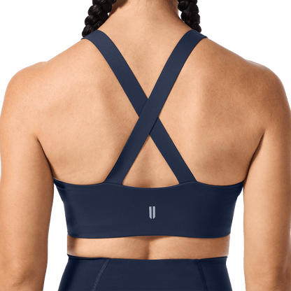 NOBULL Night Navy Drive Longline Bra Back Detail Angle.