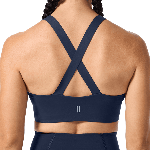 NOBULL Night Navy Drive Longline Bra Back Detail Angle.