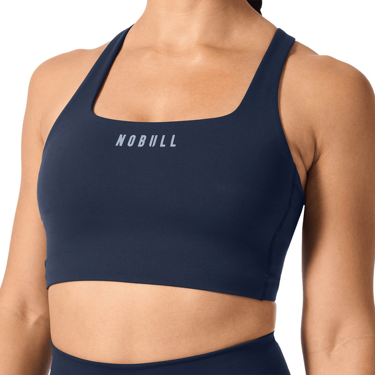 NOBULL Night Navy Drive Longline Bra Front Detail Angle.