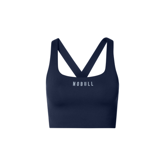 NOBULL Night Navy Drive Longline Bra Front Detail Angle.