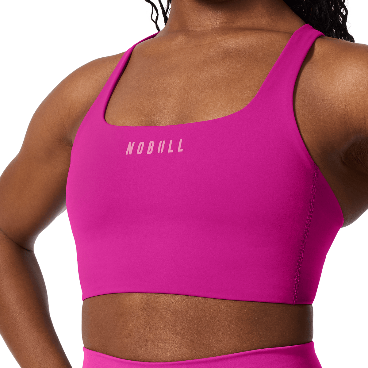 NOBULL Vivid Fuchsia Drive Longline Bra Front Detail Angle.