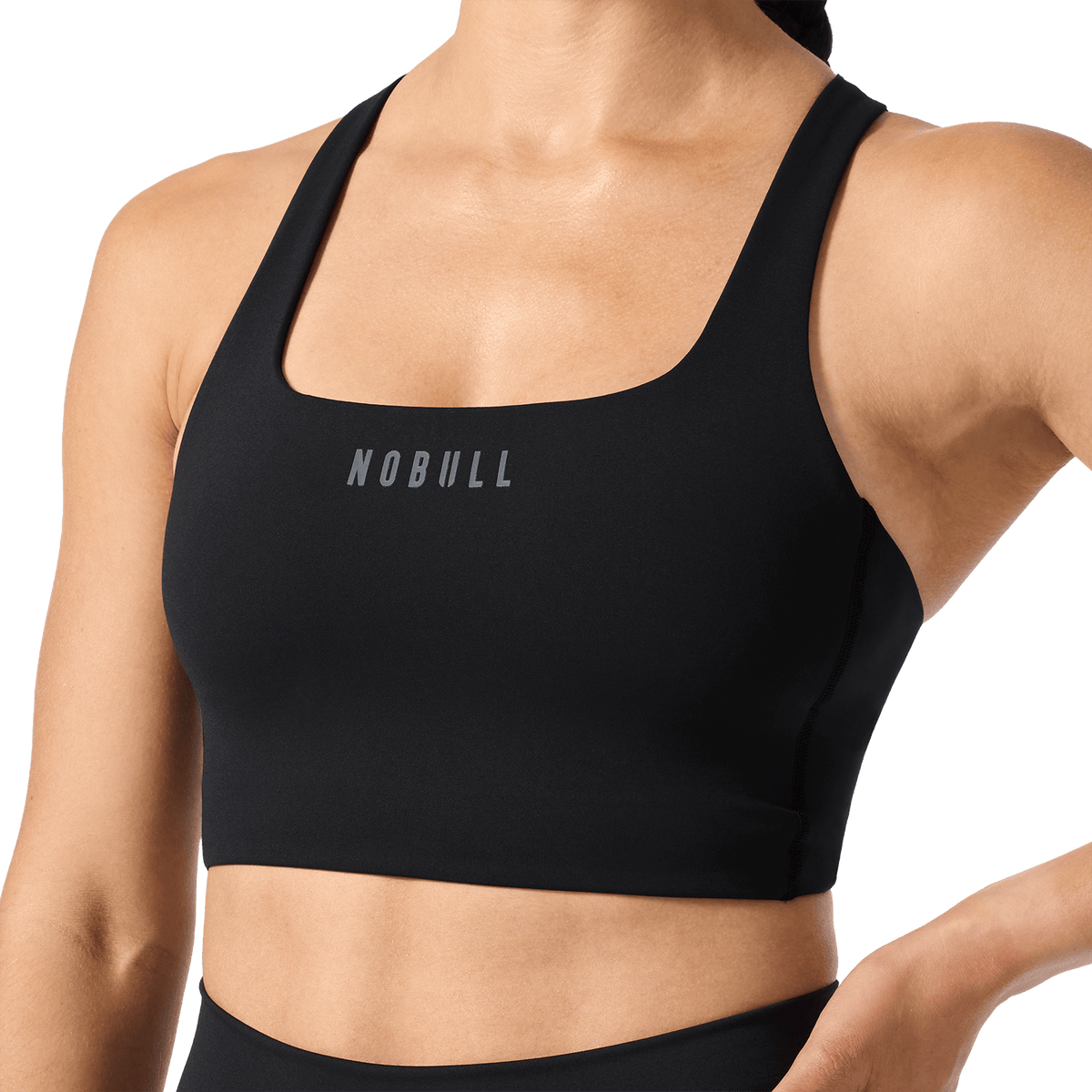 NOBULL Black Drive Longline Bra Front Detail Angle.