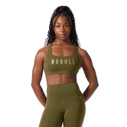 NOBULL Tactical Green Drive Racerback Bra Front Angle.