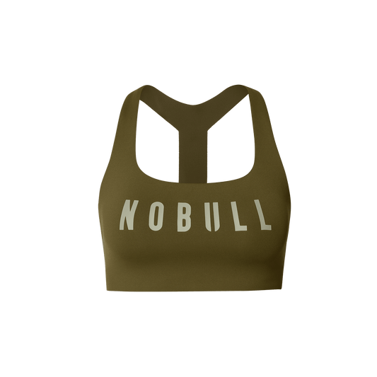 NOBULL Tactical Green Drive Racerback Bra Front Silhouette Angle.