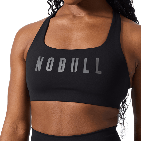 NOBULL Black Drive Racerback Bra Front Detail Angle.