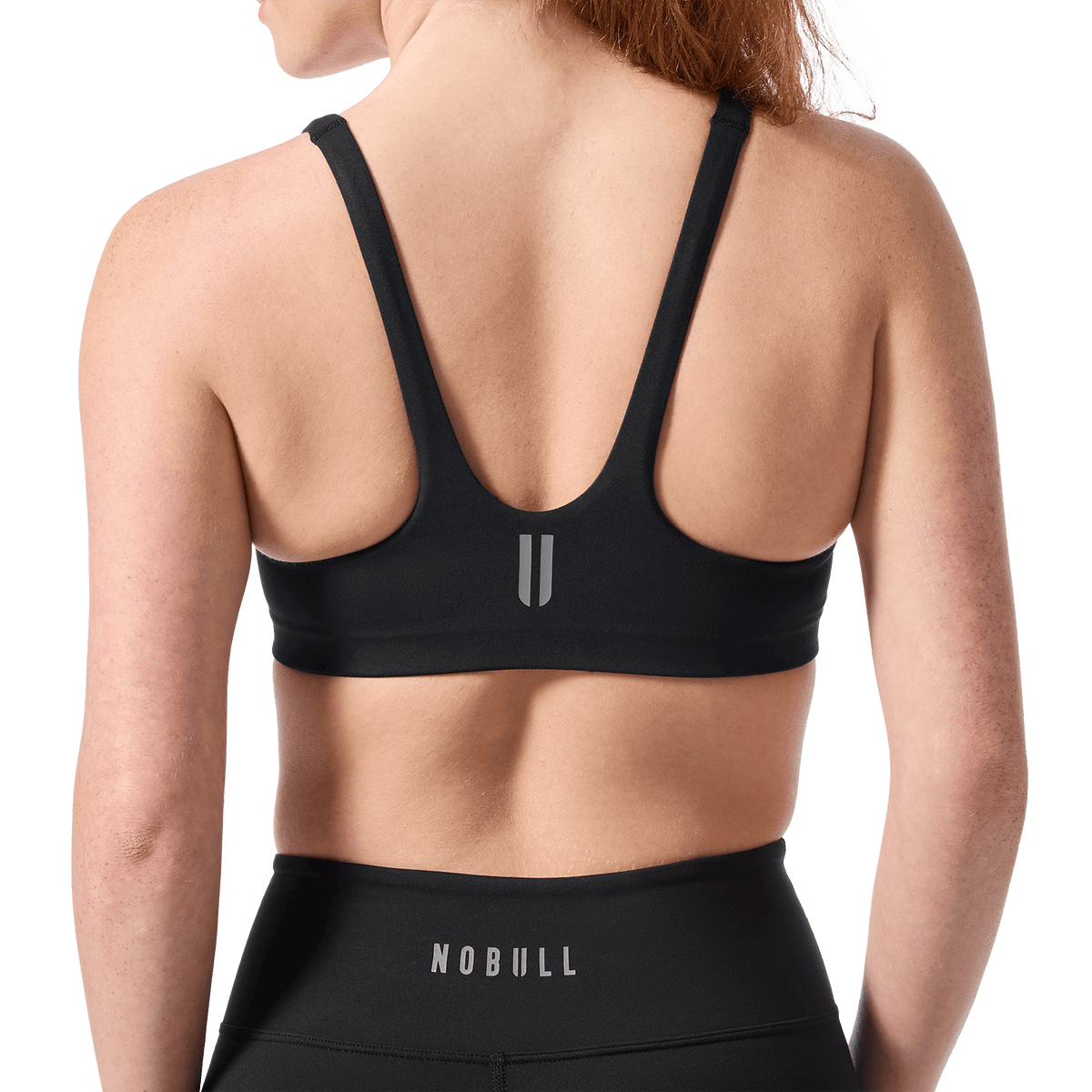 Black NOBULL Matte Square Neck Bra Back Detail Angle.